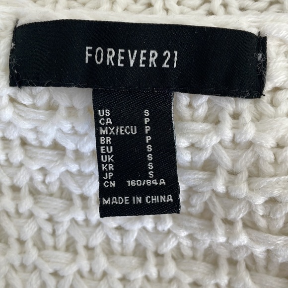 Cream / white crew, mock neck knit sweater 2 horizontal Navy blue stripe accent - Picture 4 of 5